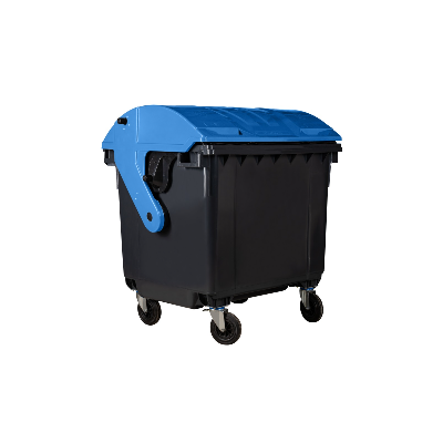 Bauer Müllcontainer 1100 l Schwarz mit blauem Runddeckel
